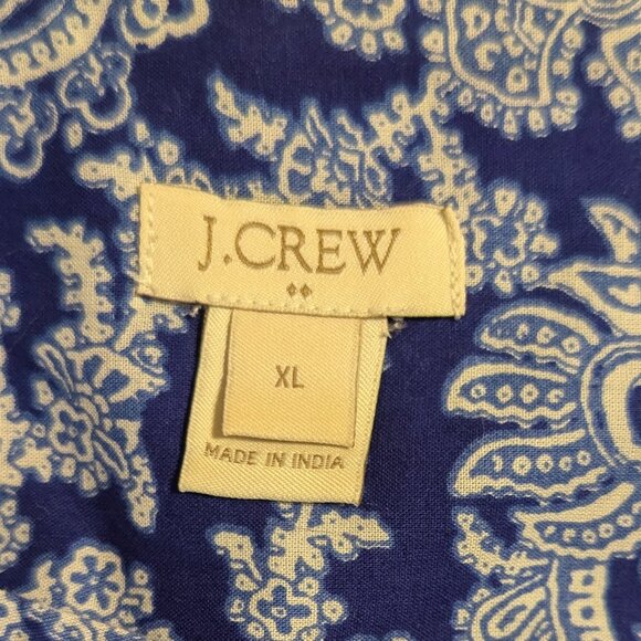 J. Crew Paisley Embroidered Top Peasant Pullover Size XL Cotton Blue White - Picture 5 of 7